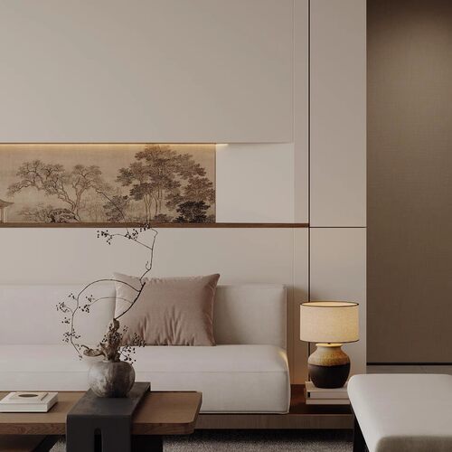 新中式古典休园图富春山居图腰线宋式美学中古风定制无缝墙布壁画 - 图0