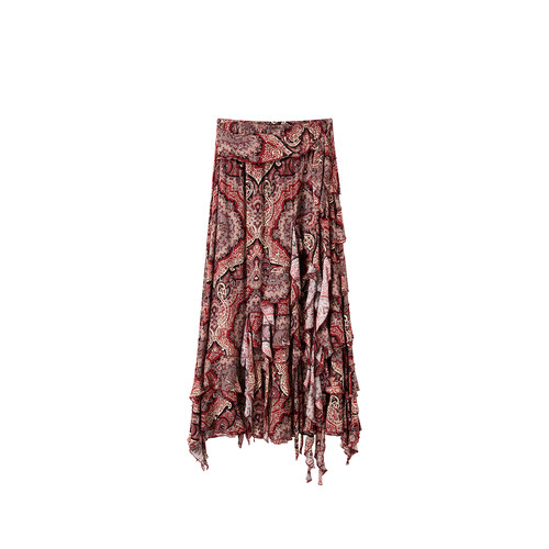 【ICE DUST】hug 2025秋冬新款印花荷叶边长半裙icedust - 图3