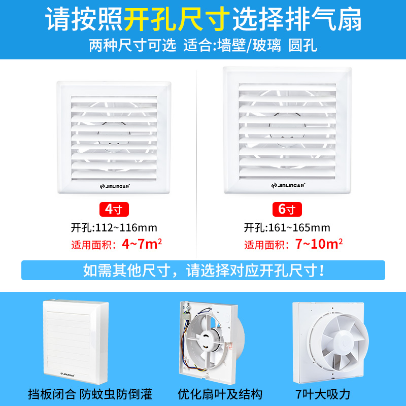 金羚排气扇卫生间换气扇百叶6寸4墙壁式玻璃厨房排风扇抽风机 - 图0