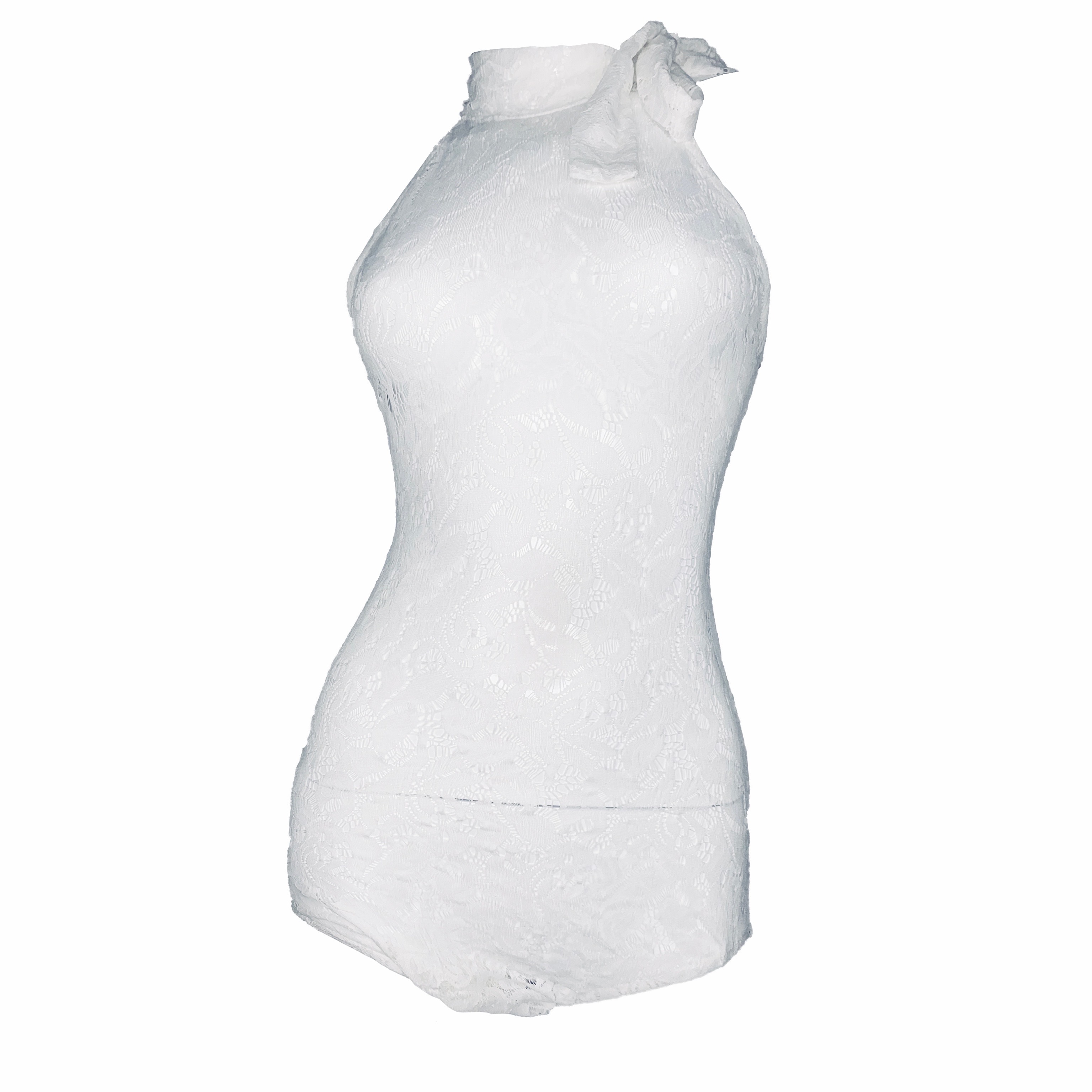 【DB QUEEN原创】MANDALA设计绑带挂脖性感弹力透视蕾丝连体背心 - 图3