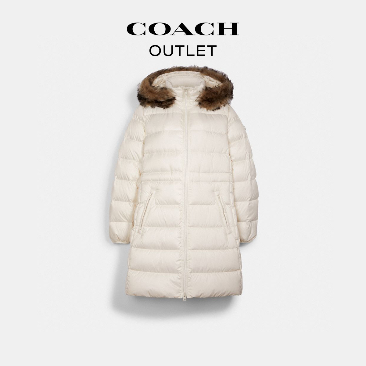 【圣诞礼物】COACH/蔻驰奥莱女士皮毛一体长款修身羽绒服冬季外套