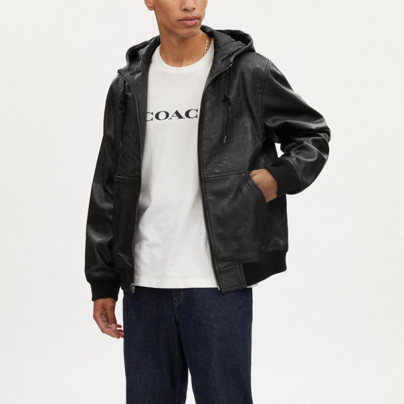 COACH/蔻驰奥莱男士压纹皮革外套舒适休闲外套