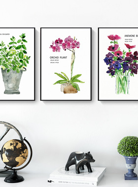 客厅装饰画北欧清新水彩花卉绿植酒店公寓民宿家装挂画跨境无框画