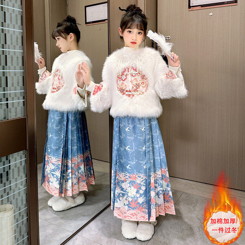 NEXT JANSO马面裙女童冬季加厚中国风儿童加绒夹棉仿皮草中式外套,淘宝优惠券,粉丝福利购,淘宝优惠卷
