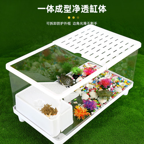 乌龟饲养缸带盖带晒台生态造景家用小型爬宠饲养箱桌面客厅小鱼缸 - 图2