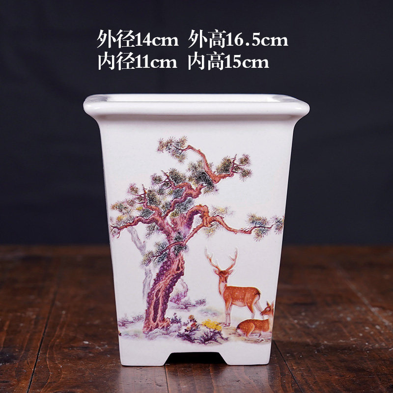 轻奢花盆陶瓷高四方签筒兰花悬崖造景盆栽盆彩绘贴画水墨山水中式,淘宝优惠券,粉丝福利购,淘宝优惠卷