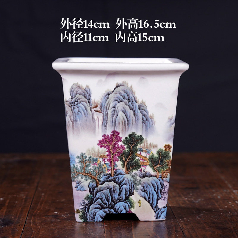 轻奢花盆陶瓷高四方签筒兰花悬崖造景盆栽盆彩绘贴画水墨山水中式,淘宝优惠券,粉丝福利购,淘宝优惠卷