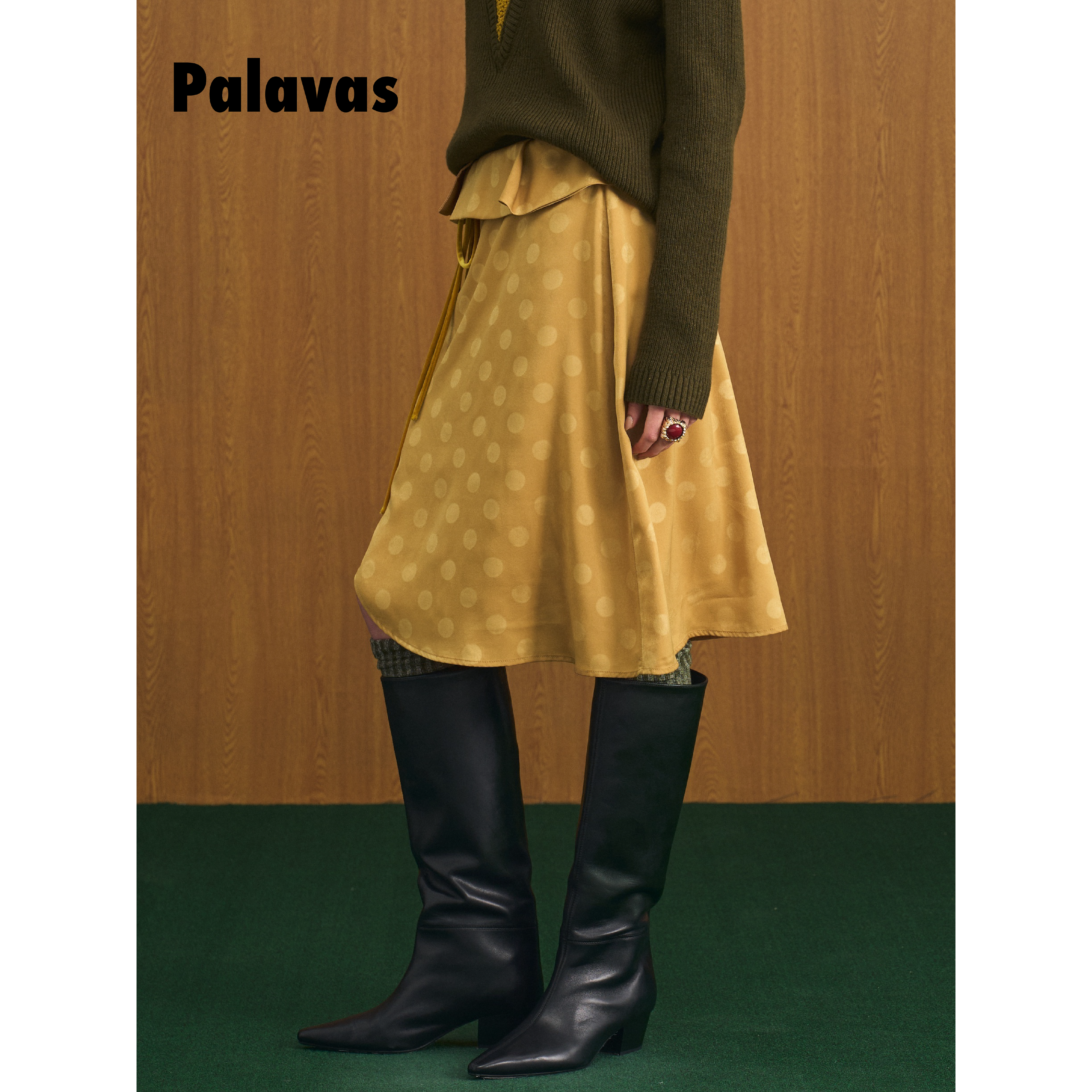 【新品】PALAVAS舷窗落日半裙复古波点印花裙腰间系带半身裙原创,淘宝优惠券,粉丝福利购,淘宝优惠卷