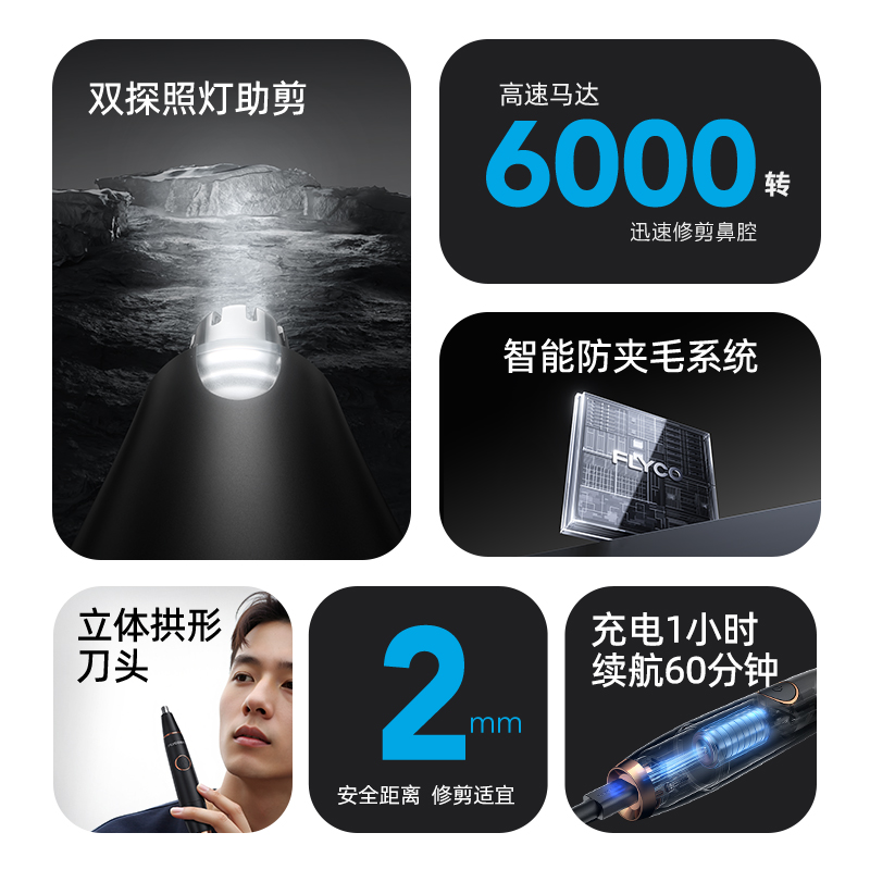 飞科电动鼻毛修剪器男士剪剃修除刮去鼻子毛剪刀神器女鼻孔清理男 - 图0