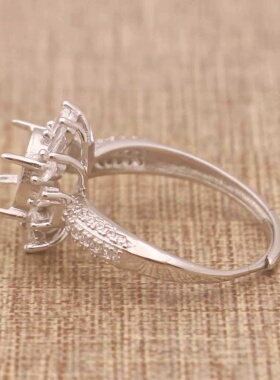 S925银戒托 多规格 翡翠蜜蜡彩宝玉石银戒 蛋形戒指空托镶嵌DIY