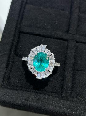 新款培育钇铝榴石蛋形3克拉戒指套装925银镀金帕拉伊巴高级套装