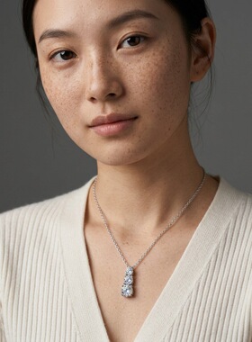 外贸畅销新款不规则三生石吊坠几何圆形莫桑石镶嵌个性淑女锁骨链