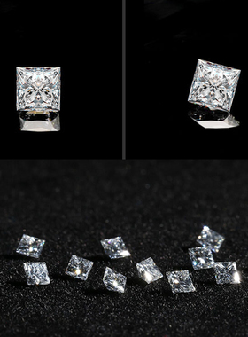 D色彩色正方形公主方莫桑石裸钻Moissanite赠GRA证书diy首饰主石