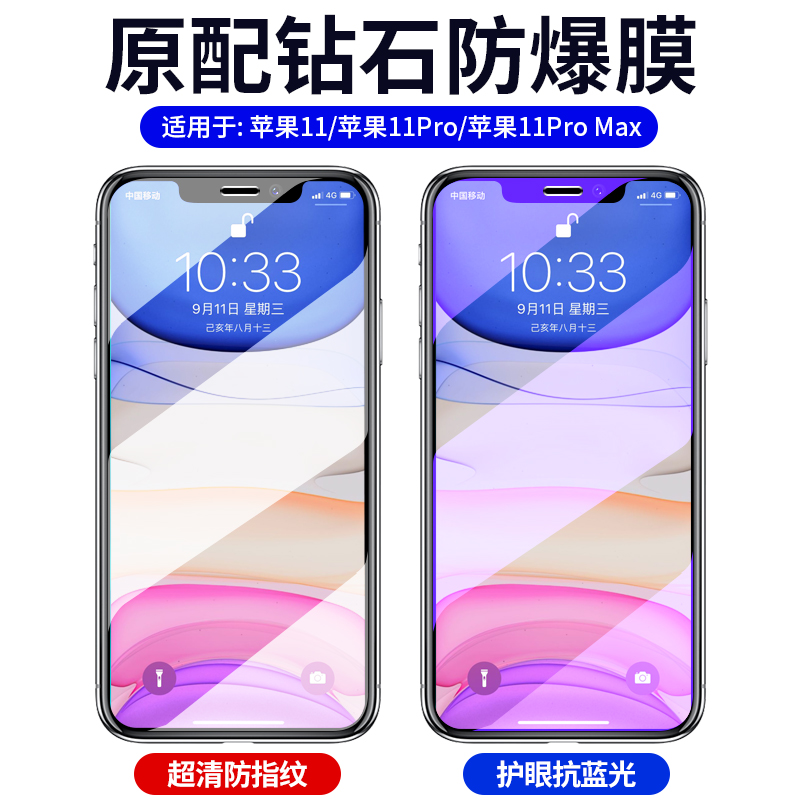 适用于iphone11promax钢化膜iphone11手机玻璃膜全屏iphone11por刚化膜防蓝光iphone11全覆盖高清膜IP11保护 - 图1