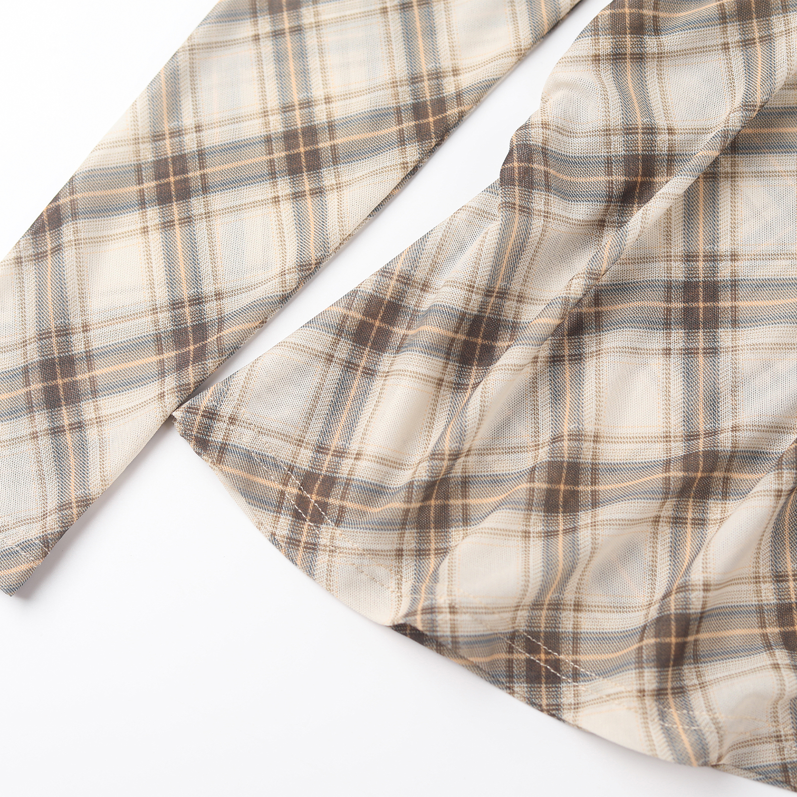 wana try格纹斜裁贴身柔软咖色打底衫2025夏季新款休闲女款上衣 - 图1