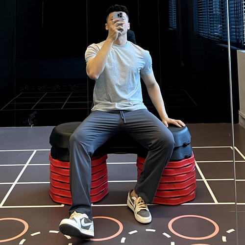 IRONTRAP220G新疆棉抽绳直筒运动裤男COOLMAX吸湿排汗九分裤夏季 - 图3