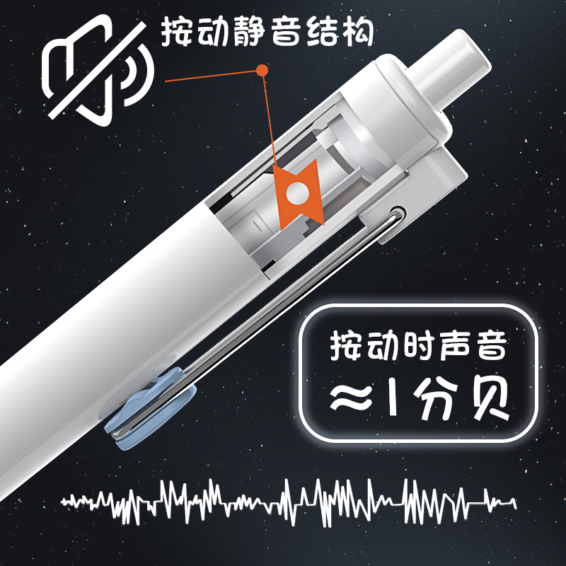 晨光小分贝按动中性笔水笔学生用大容量黑色速干考试专用碳素超黑防水签字笔芯0.5mm按压式子弹头静音刷题笔 - 图1