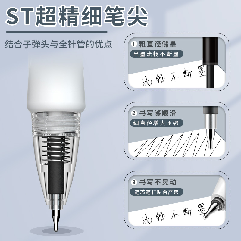 晨光按动中性笔笔芯ST头按动式刷题笔用速干大容量0.5黑色水笔芯小学生一二年级考试专用桶装可替芯签字笔芯 - 图0