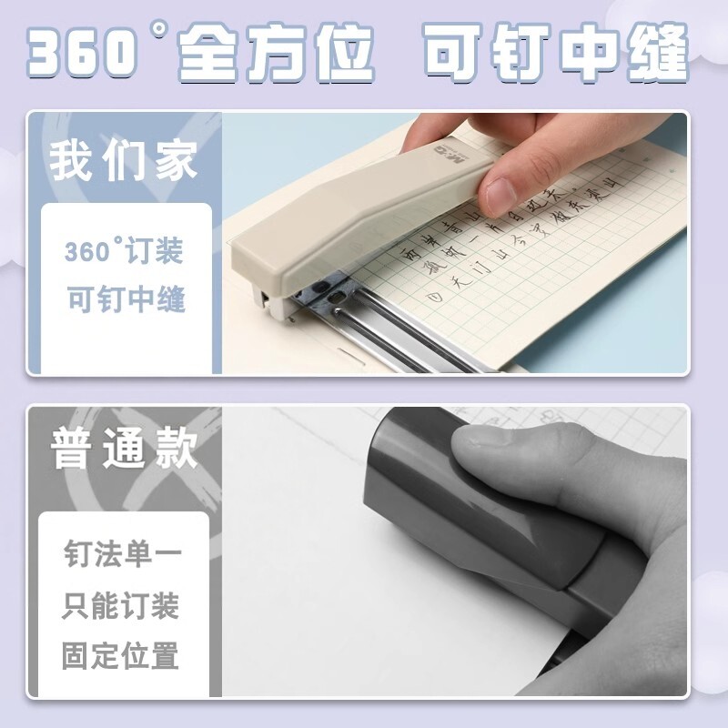 Chenguang rotatable stapler for students, center seam thickening stapler, household multifunctional office stapler, large heavy duty mini small stapler, labor-saving fixed thickness book binding supplies
