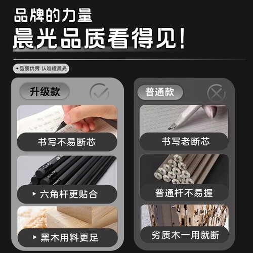 晨光黑木铅笔高颜值一二年级小学生专用HB铅笔安全无毒幼儿园2B铅笔练字铅笔无铅毒不易断涂卡笔文具写字铅笔 - 图3