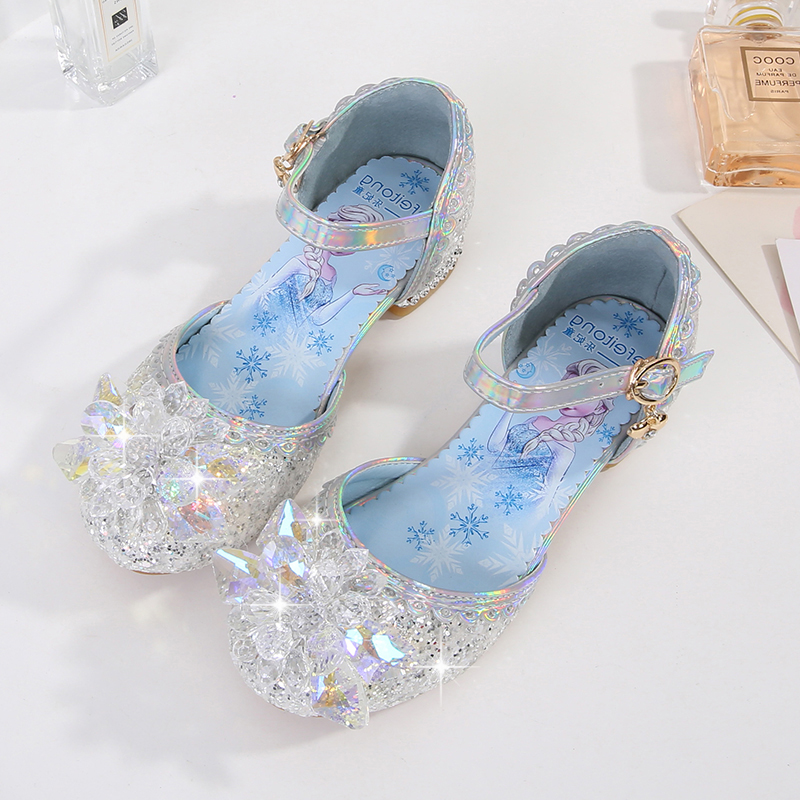 爱莎公主鞋女童凉鞋时尚水晶花鞋子2025年夏季新款儿童包头高跟鞋 - 图0