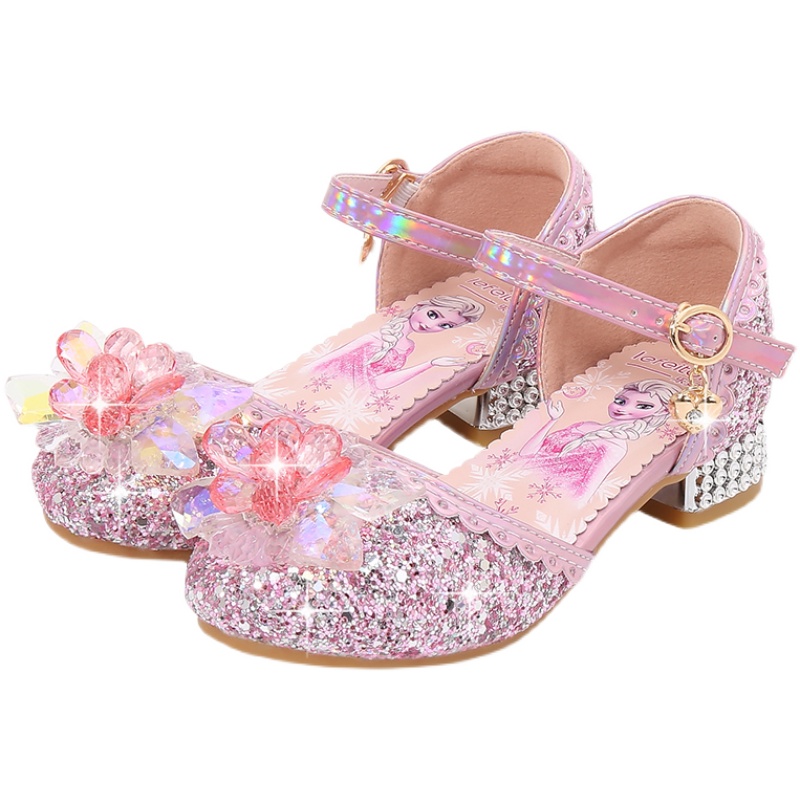 爱莎公主鞋女童凉鞋时尚水晶花鞋子2025年夏季新款儿童包头高跟鞋 - 图3