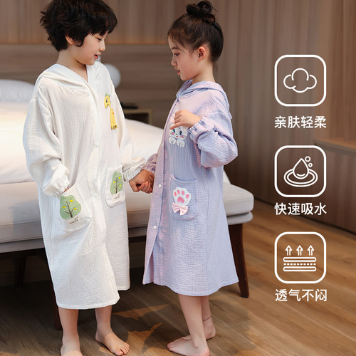 春夏儿童浴巾纯棉全纱布浴袍可穿裹式速干吸水男女孩游泳专用大中 - 图2