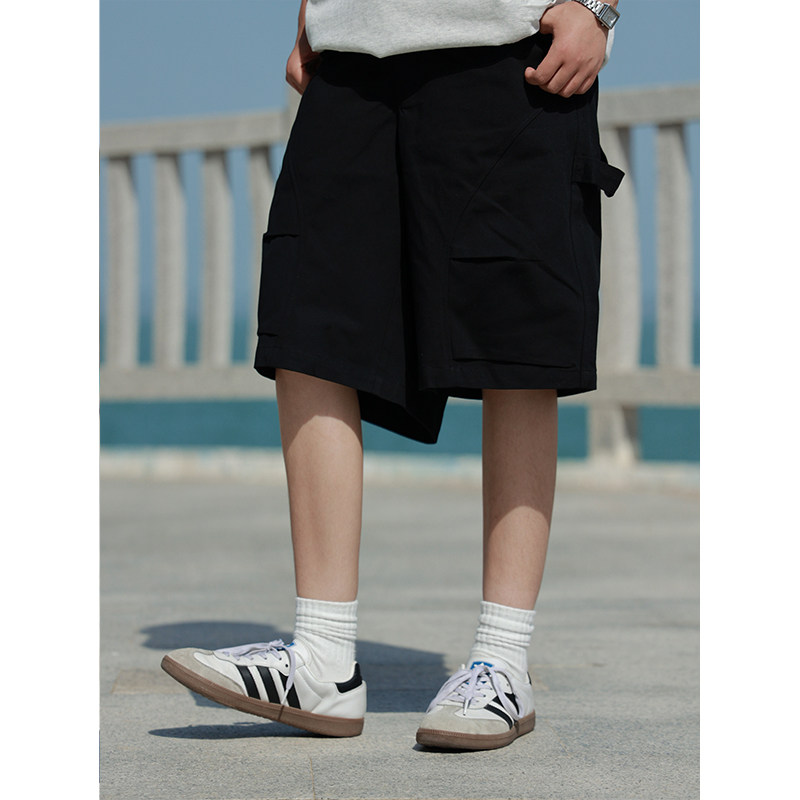 19otiwtt美式高街弧形拼接纯色休闲短裤男夏季情侣简约百搭七分裤,淘宝优惠券,粉丝福利购,淘宝优惠卷