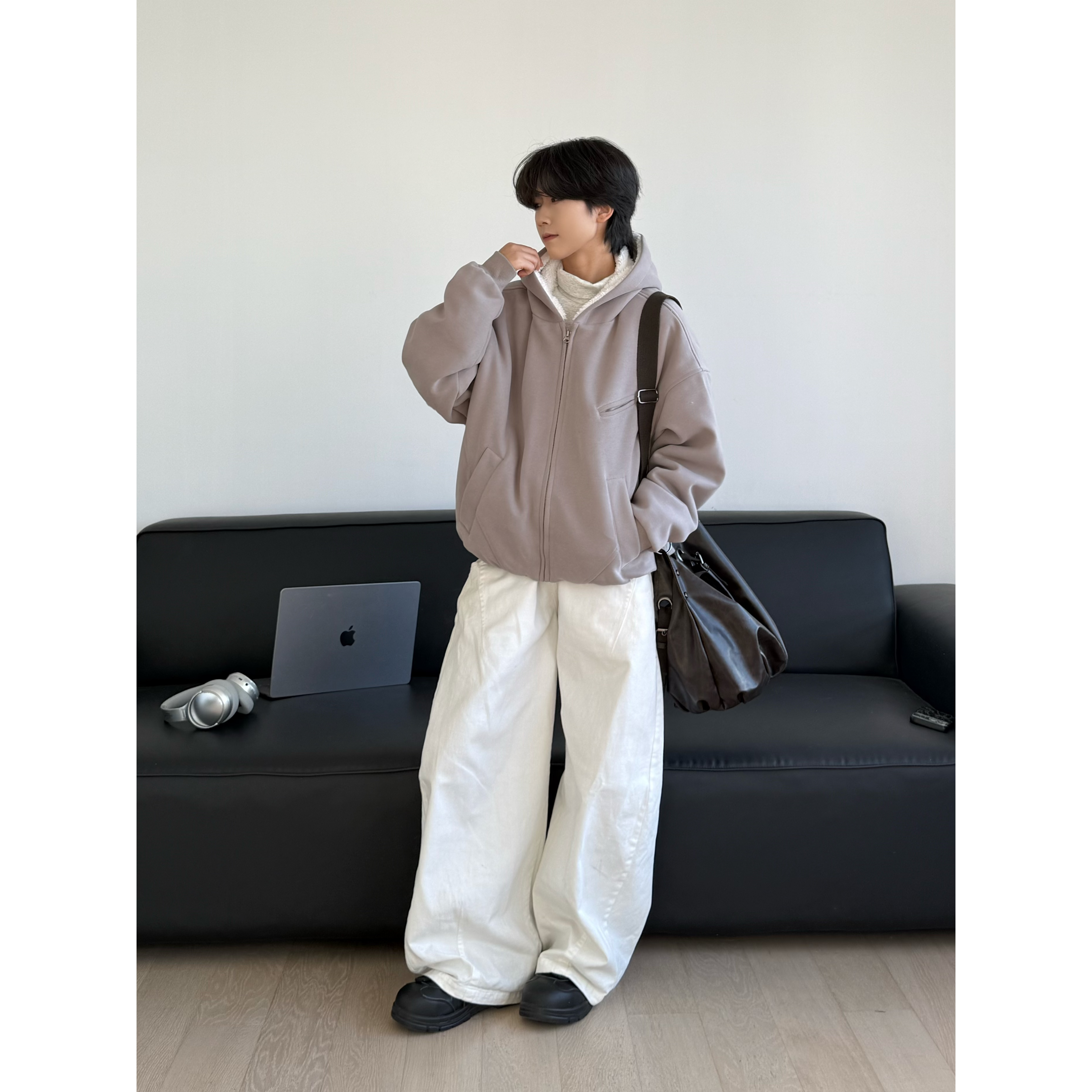 19otiwtt美式复古北加绒连帽加厚棉衣男女宽松保暖短款拉链外套冬 - 图3