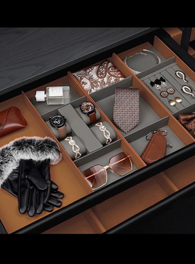 现代样板间家居卧室展柜组合梳妆台抽屉装饰领带墨镜手表组合搭配