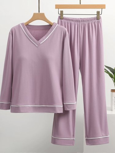 带胸垫纯棉睡衣女士春秋季长袖套头可外穿罩杯一体化家居服套装冬 - 图0