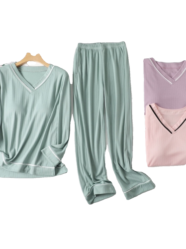 带胸垫纯棉睡衣女士春秋季长袖套头可外穿罩杯一体化家居服套装冬 - 图3