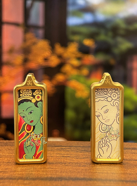 西藏手绘描金钛钢小唐卡吊坠黄财神绿度母唐卡嘎乌盒项链手绘描金