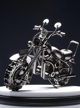 创意铁艺摩托车复古摆件家居客厅玄关酒柜装饰品房间工艺品小摆设