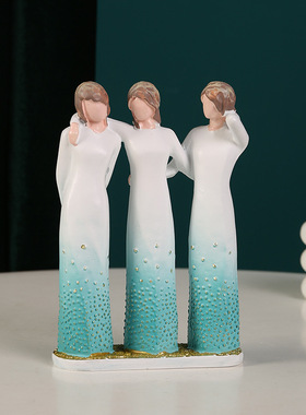 跨境人物摆件三姐妹家居玄关客厅酒柜办公室树脂摆设创意闺蜜