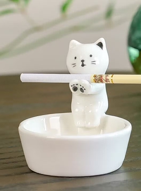 网红陶瓷烤火小熊小猫烟灰缸摆件