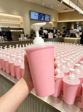瑞幸杯子改造联名杯子再利用PP杯按压泵头卫生间洗手液厨房洗洁精
