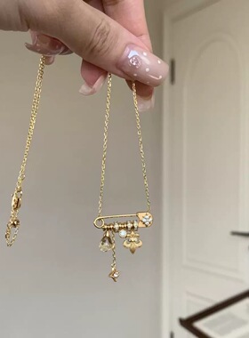 拉丝鸢尾花星芒别针项链女精致百搭颈链小众设计感锁骨链