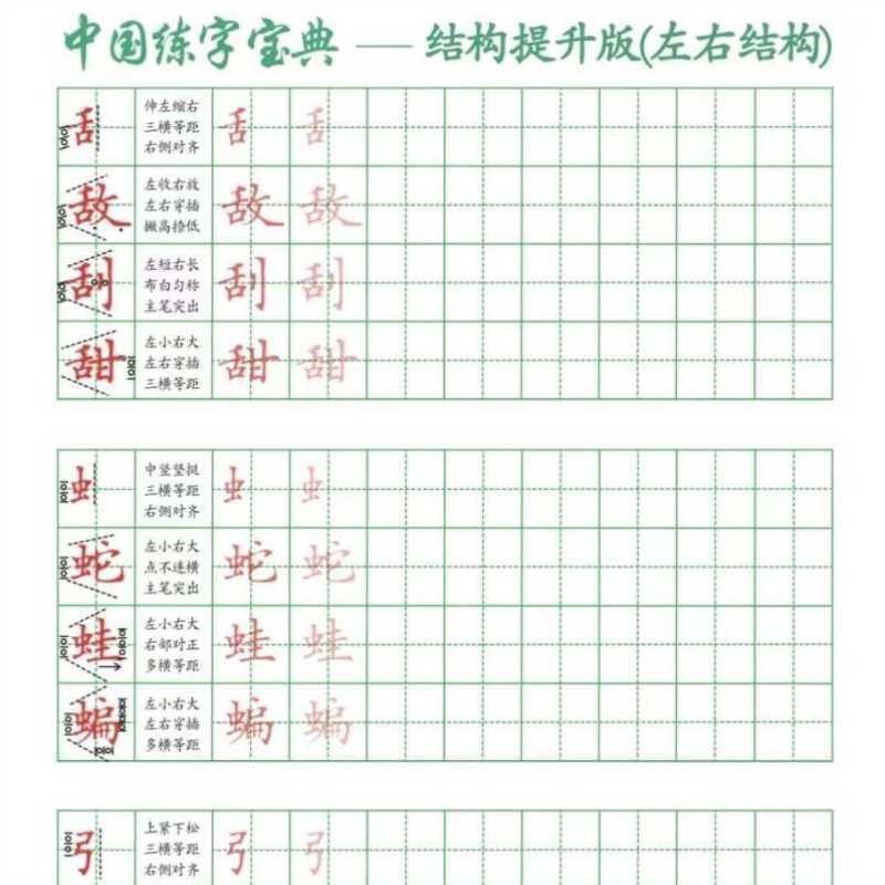 中国练字宝典练字宝典小升初硬笔楷书结构板笔画偏旁精炼字体解析