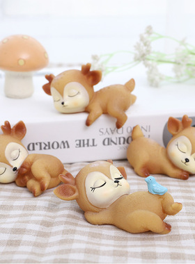 如果家居 搪胶梅花小鹿蛋糕摆件 创意鹿宝宝装饰品桌面摆设
