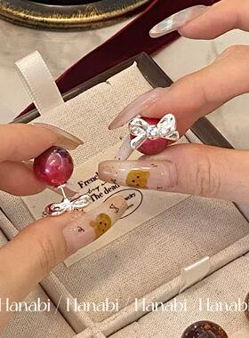 ＜花火商店＞限定热红酒系列 - 酒红带偏光蝴蝶结925银针耳钉