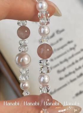 ＜花火商店＞桃花坞 - 天然草莓晶人造珍珠弹力绳手串