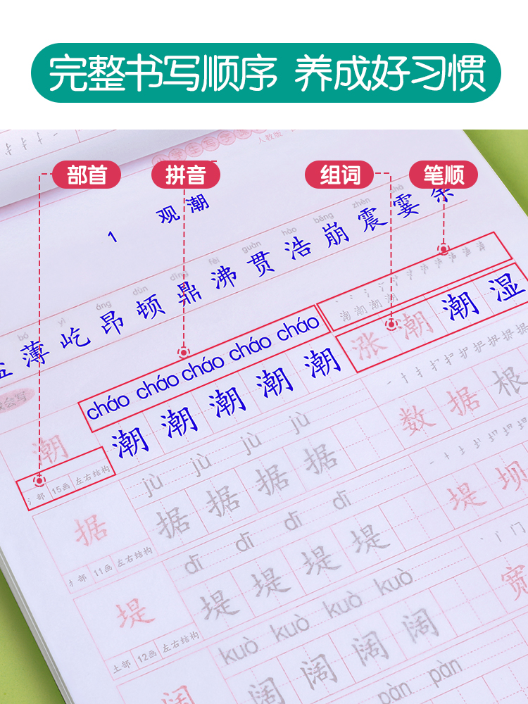 四年级练字帖上册下册同步人教版语文专用每日一练临摹字帖小学生正楷儿童写字练习本笔画笔顺拼音钢笔楷书硬笔书法练字本生字字贴