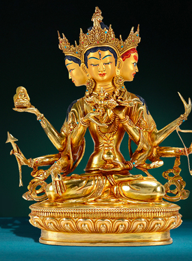 尼泊尔工艺纯铜三面八臂佛母摆件