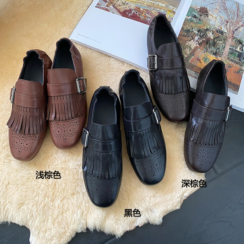 3色时髦老钱风流苏雕花皮带扣小皮鞋四季女鞋小牛皮复古平底单鞋,淘宝优惠券,粉丝福利购,淘宝优惠卷