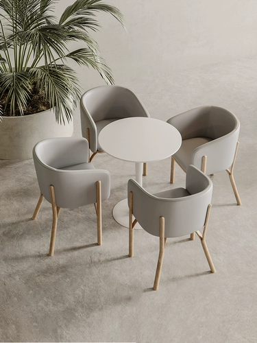 Стол стола с молочным чаем и комбинация стула Простой прием договоренности о столе четырех стул Офис офис. Случайный обеденный стол с небольшим круглым столом