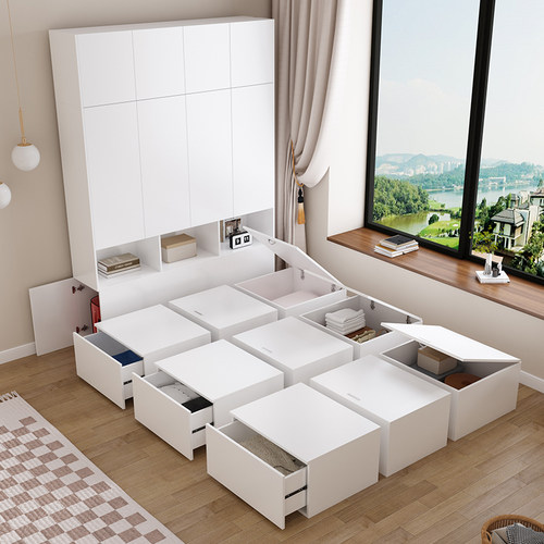 定制日式榻榻米床箱衣柜一体组合小户型卧室储物地台床1.2m单人床 - 图2