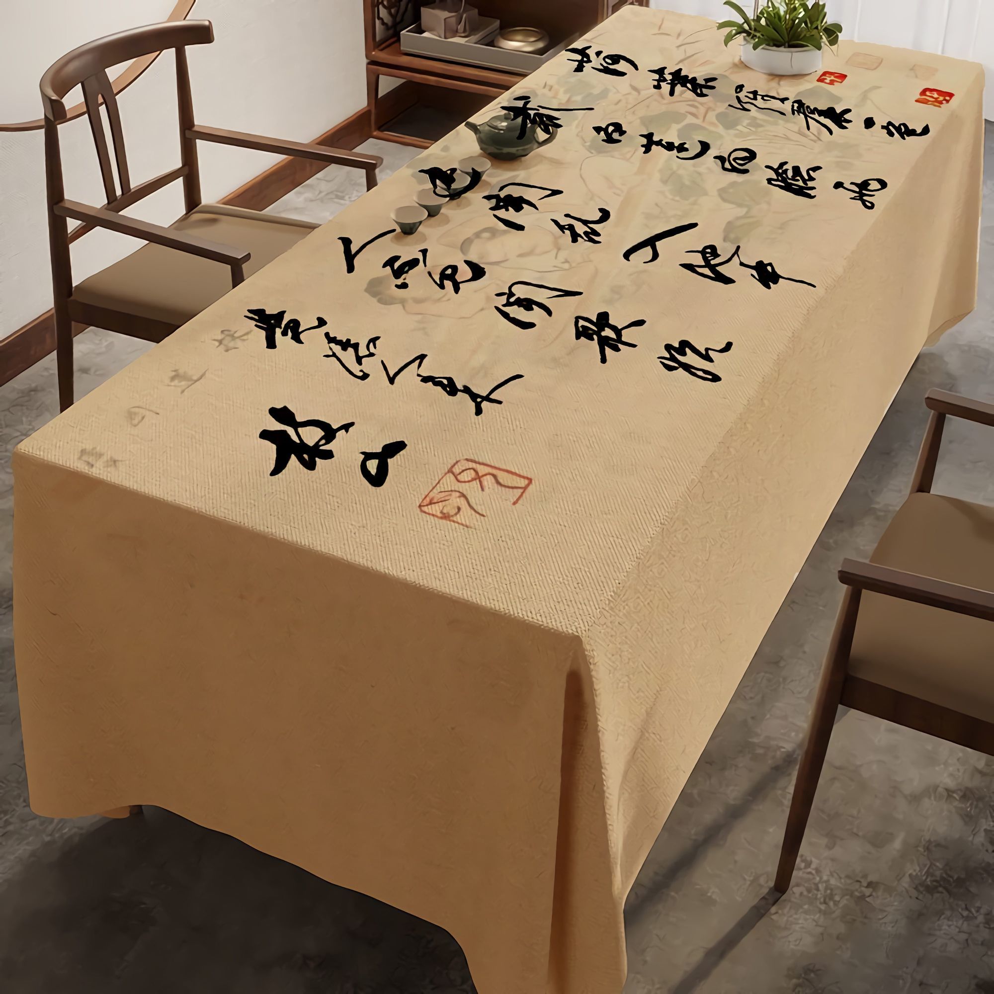 古风桌布中国风书法桌布禅意新中国风复古茶几禅意风台桌布新中式