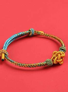 千里江山桂花结手绳纯手工编织桃花线圈可调节半成品手链可穿吊