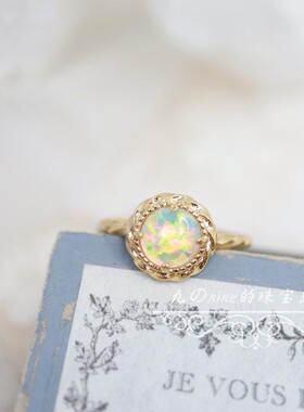 法国coss koko花火流光。日系复古圆形小太阳合成炫彩欧泊戒指